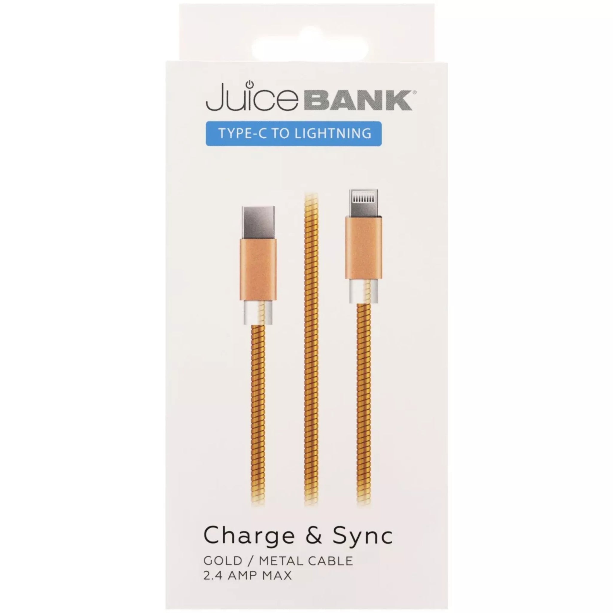 JuiceBank Type-C to Lightning metal charging cable ā 2.4A fast charge and sync copper cable, compatible with iPhones and iPads